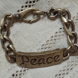 LUCKY BRAND Chunky PEACE Boho Goldtone Unisex Men's Women's Bracelet